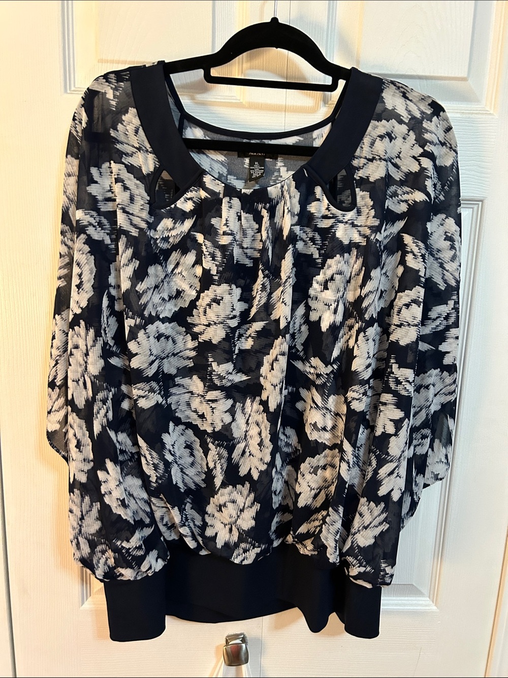 Alfani Black and White Floral Blouson Pullover